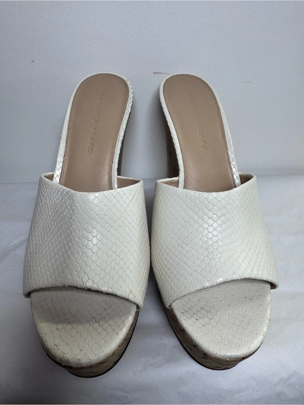 Veronica Beard Dali Python-Embossed Leather & Cork Platform Wedge Mules 10